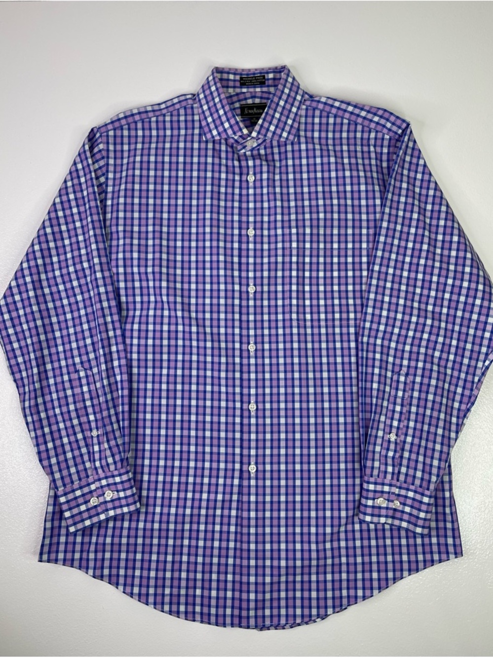 Neiman Marcus Wrinkle Free 80's 2-Ply Cotton Gingham Dress Shirt 16 32/33